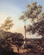 Capriccio: River Landscape with a Column f Canaletto
