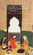 the theophany through Layli sitting framed within the prayer niche Bihzad