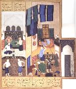 Caliph al-Ma-mun in his bath Bihzad