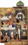 A dervish begs to be admitted in the mosque Bihzad