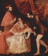 Portrat des Papstes Paulus III mit Kardinal Alessandro Farnese und Herzog Ottavio Farnese. Titian